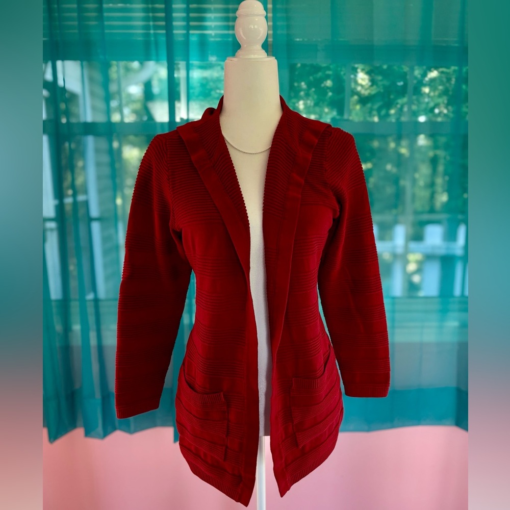 Christopher & Banks Red Open Draped Front Cardigan with Hood Women’s Size XL